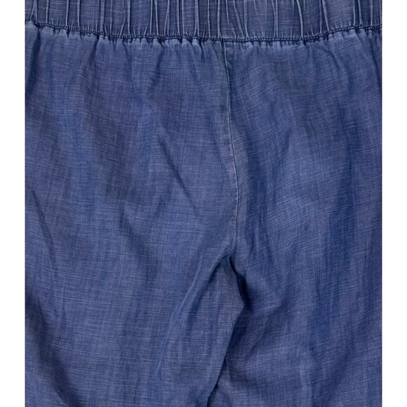 Talbots Petite 12P Blue Chambray Lyocell Cottn Linen Capri Pant Drawstring Waist - Picture 8 of 9
